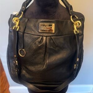 Marc Jacobs Black Leather Shoulder Bag with Gold Accents